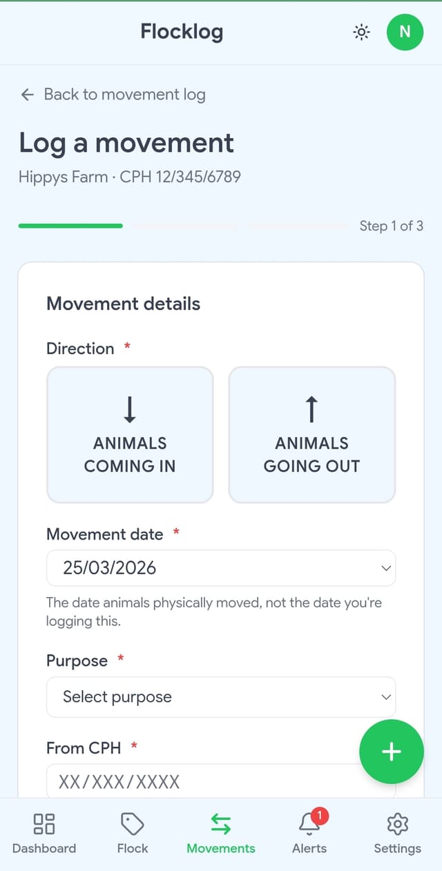 Flocklog log a movement form on mobile